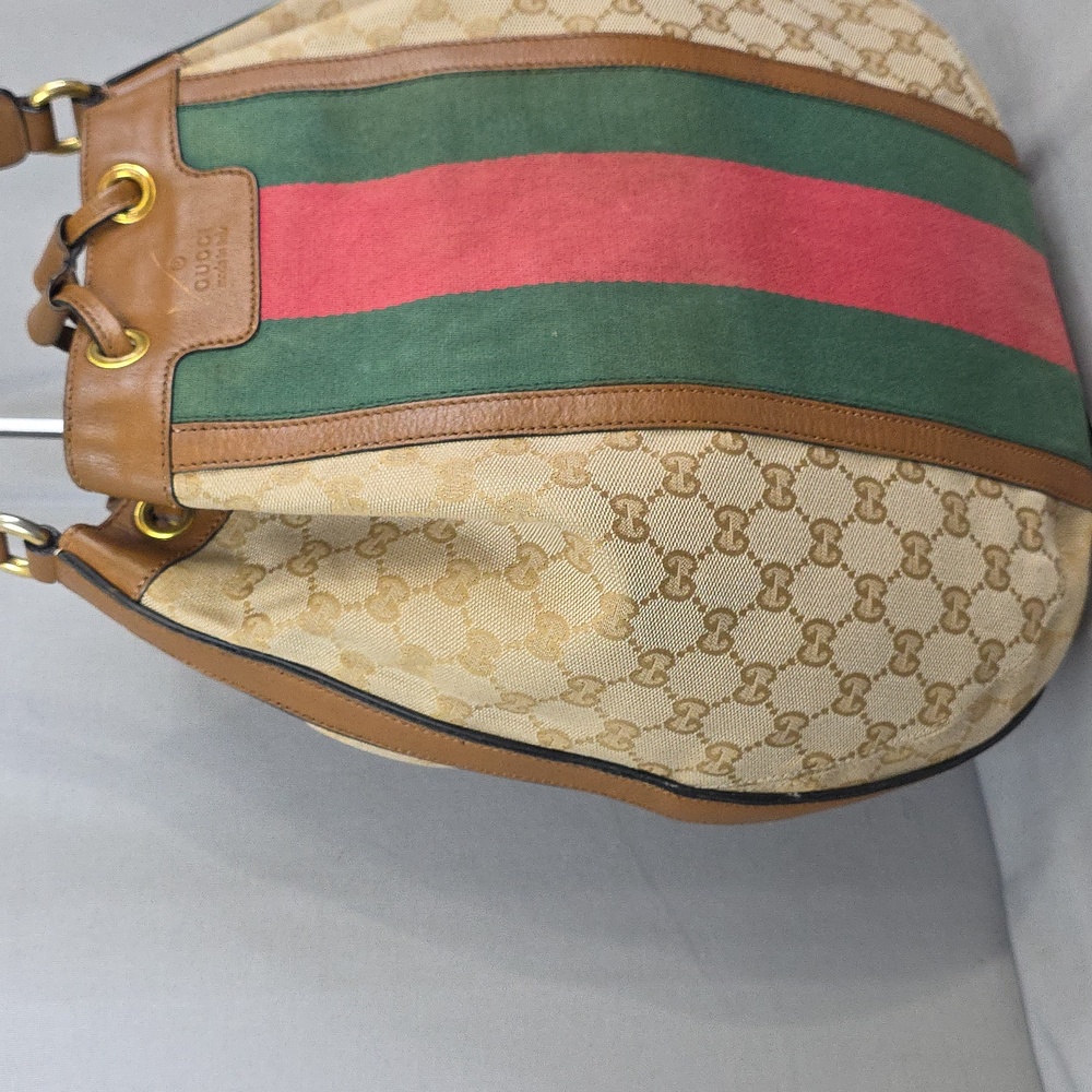 Gucci Beige and Brown Shoulder Bag with Green and Red Stripes - Picture 3 of 16